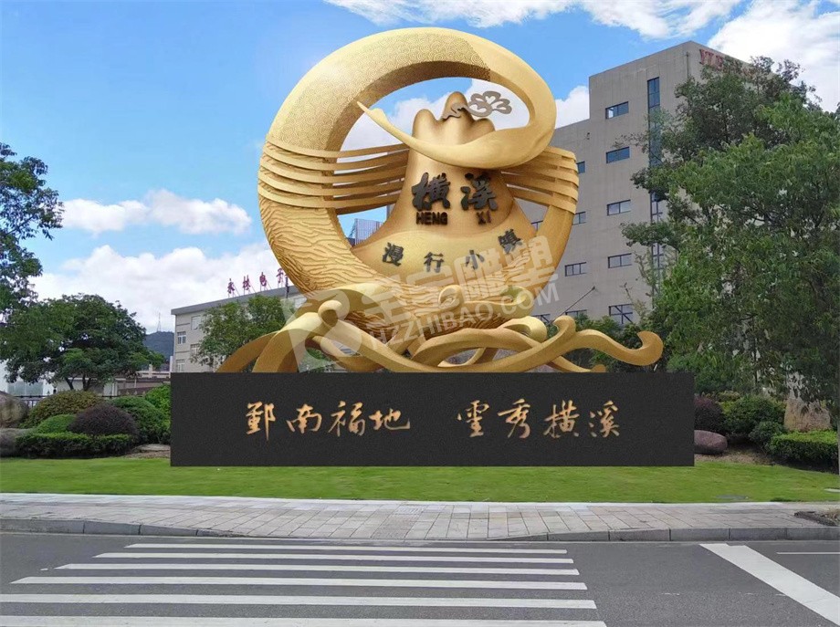 小镇标志性建筑山水不锈钢雕塑定制