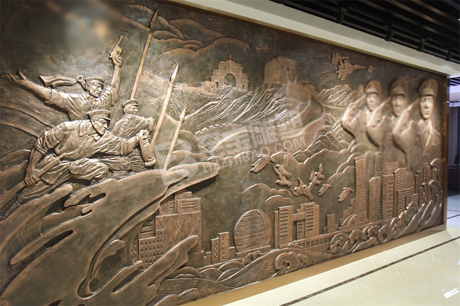 博物馆展厅展陈玻璃钢仿紫铜浮雕玻璃钢仿铸铜雕塑圆雕设计定制