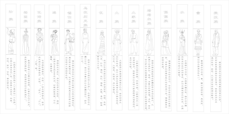 民族团结浮雕雕塑原创手绘设计稿